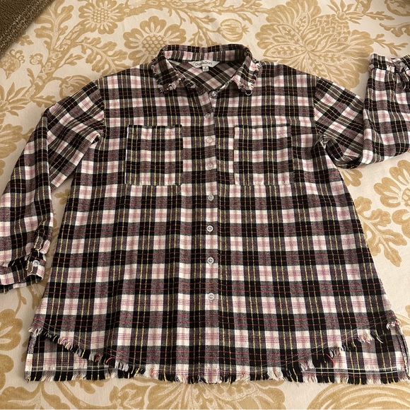 Davi & Dani Fringed Edge Oversized Flannel Shirt - Picture 1 of 11